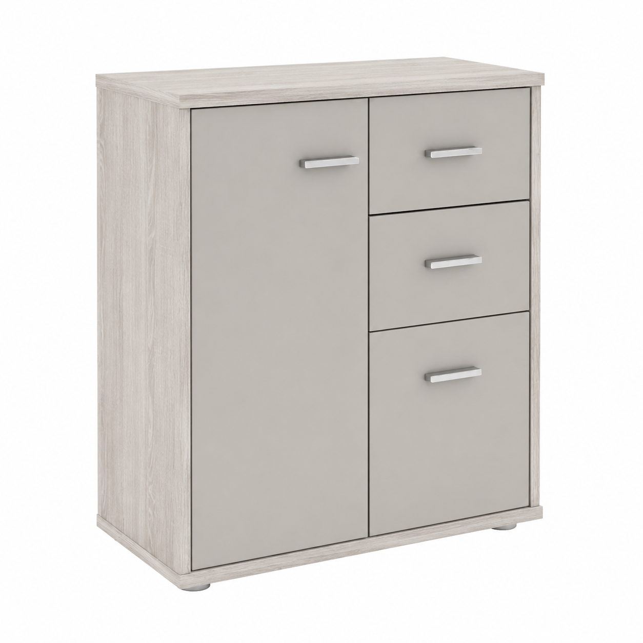 Buffet de rangement moderne avec tiroirs et portes, finition blanc mat