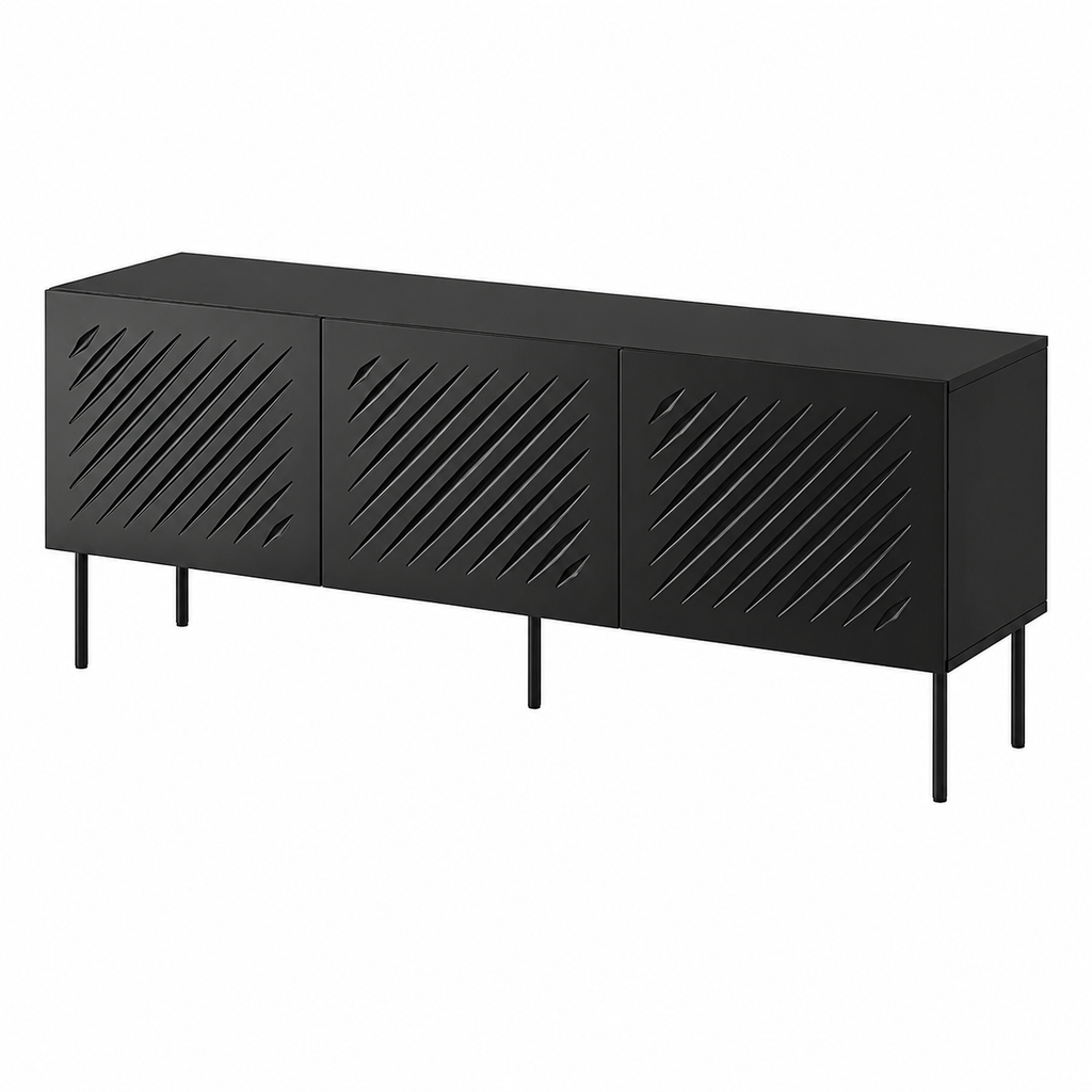 Buffet bas en bois noir avec portes sculptées 150 cm