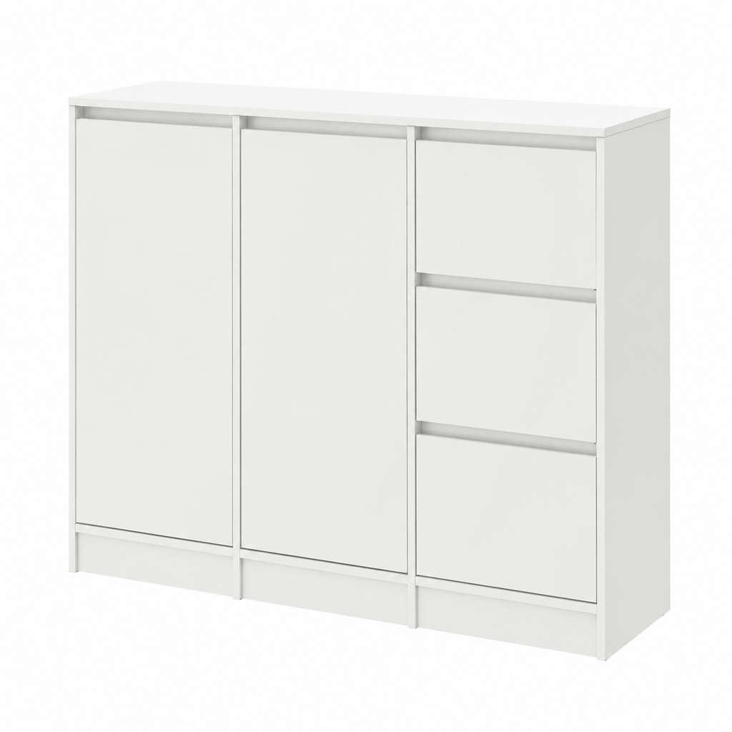 Buffet de rangement blanc avec portes et tiroirs pour salon