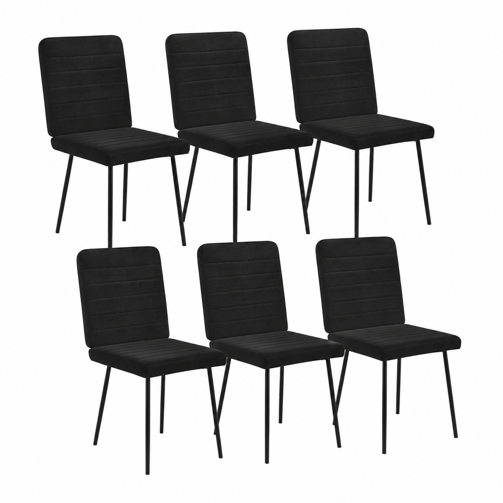 Lot de 6 chaises en velours noir pour salle à manger