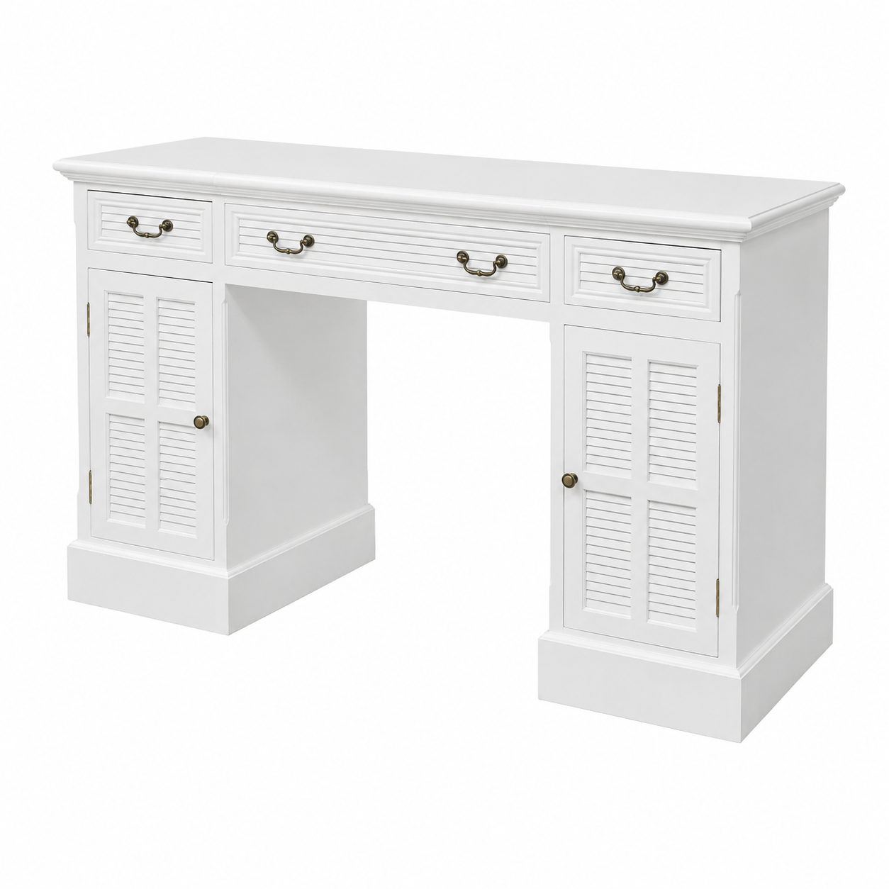 Bureau à double piédestal moderne, blanc, 140 x 48 x 80 cm