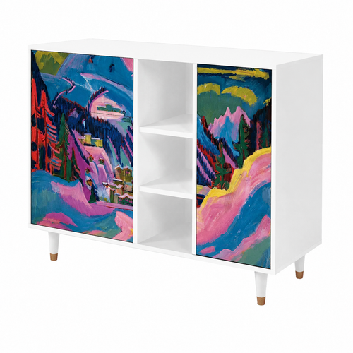 Buffet en bois laqué blanc - 125x98x48 cm