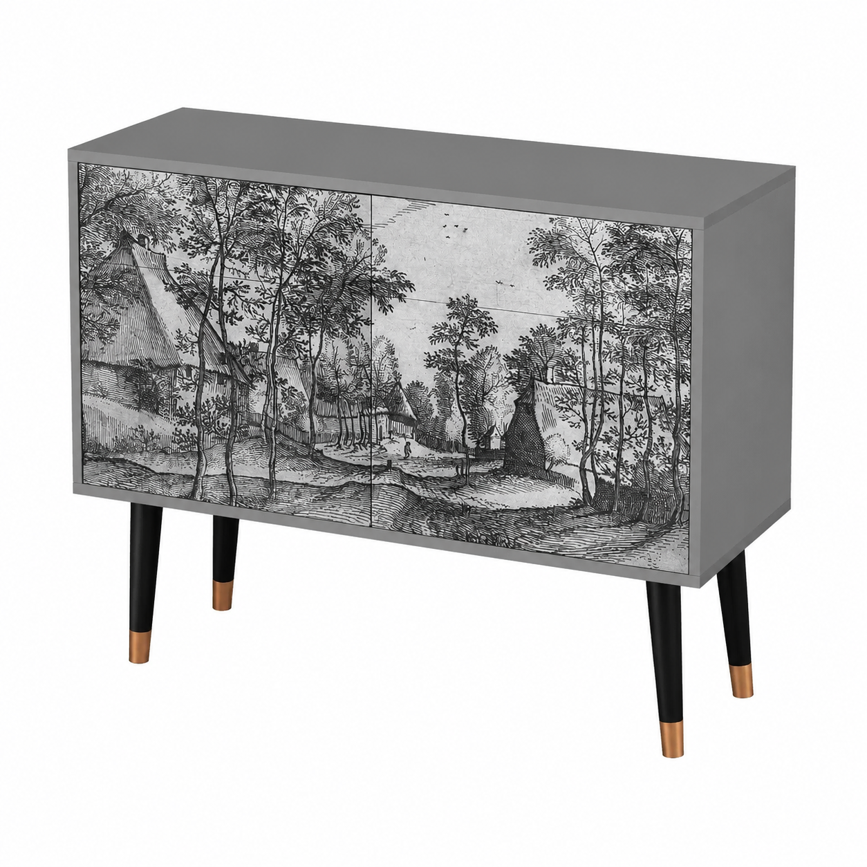 Buffet de Rangement en Bois Gris - Dimensions 115x85x48 cm