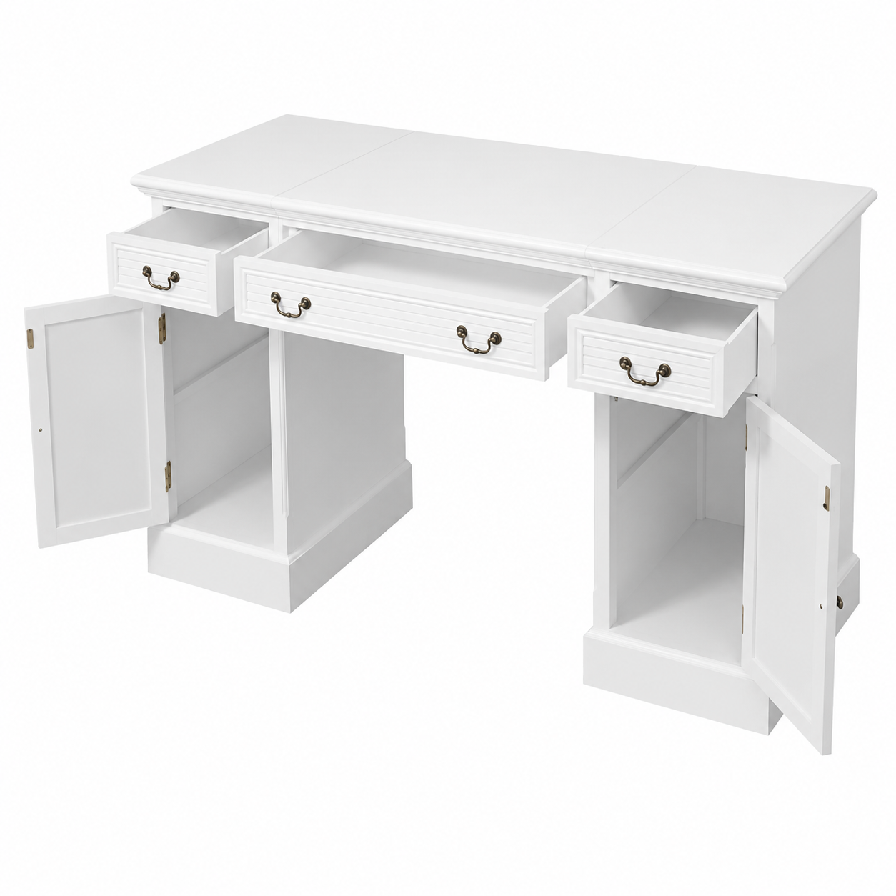 Bureau à double piédestal moderne, blanc, 140 x 48 x 80 cm
