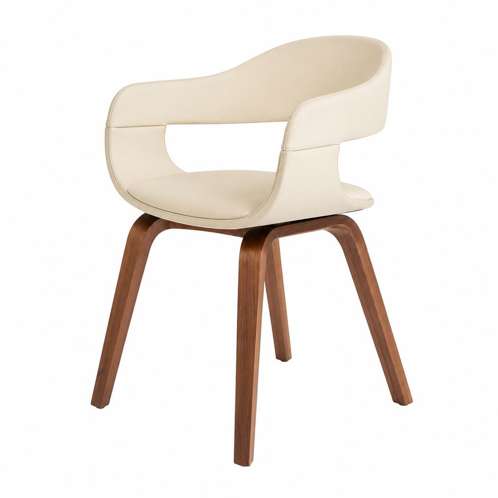 Chaise de salle à manger beige/marron en bois et similicuir élégant