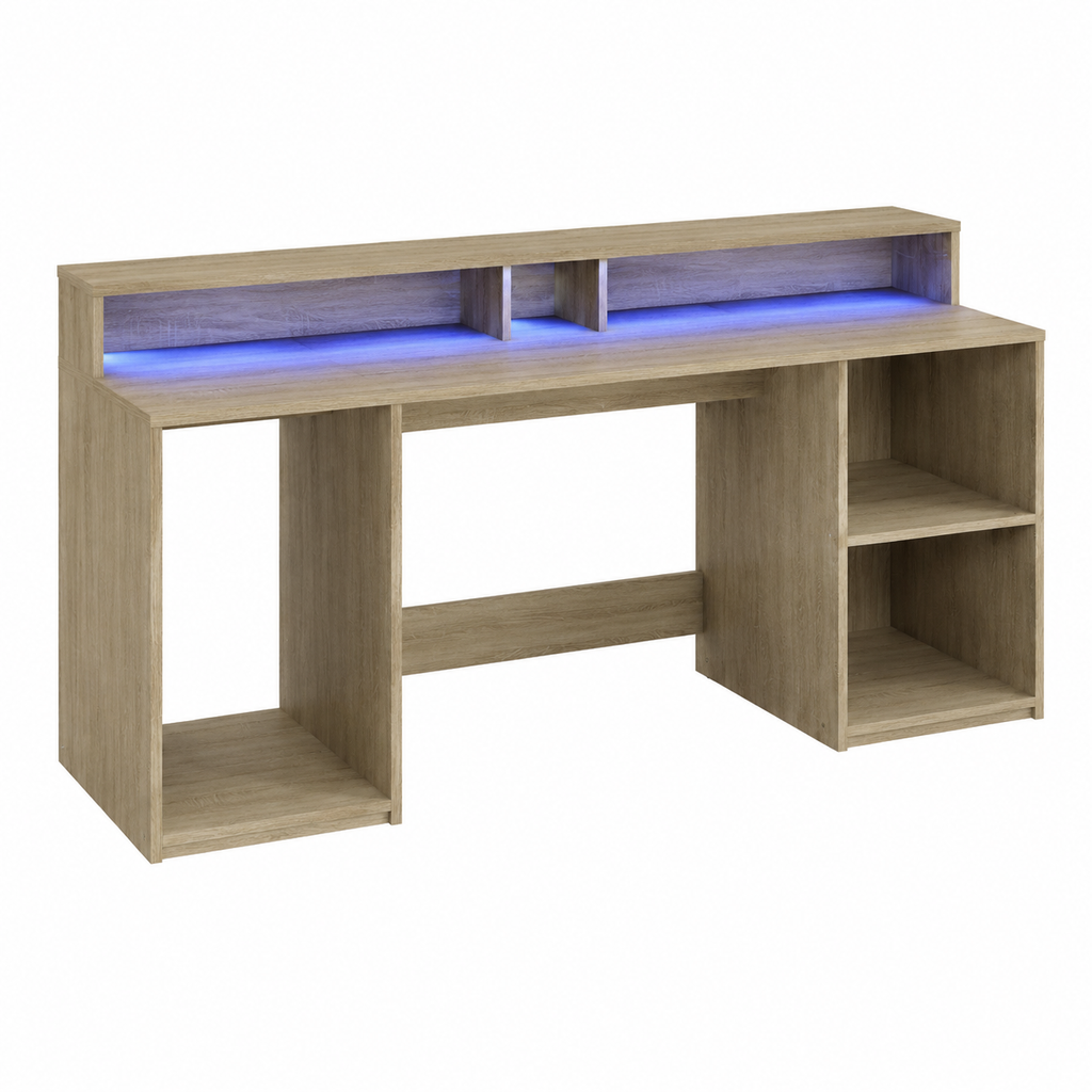 Bureau moderne avec éclairage LED intégré en bois chêne