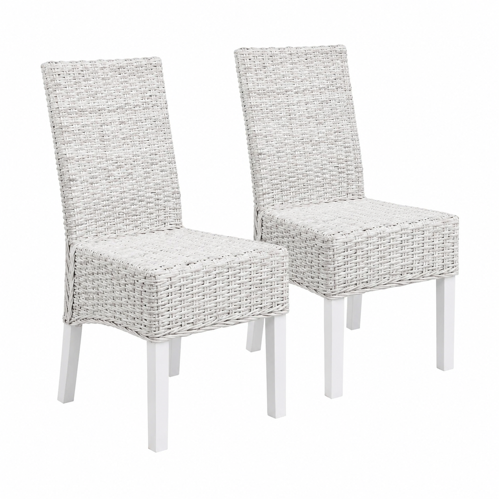 Lot de 2 chaises de salle à manger en rotin et bois de manguier