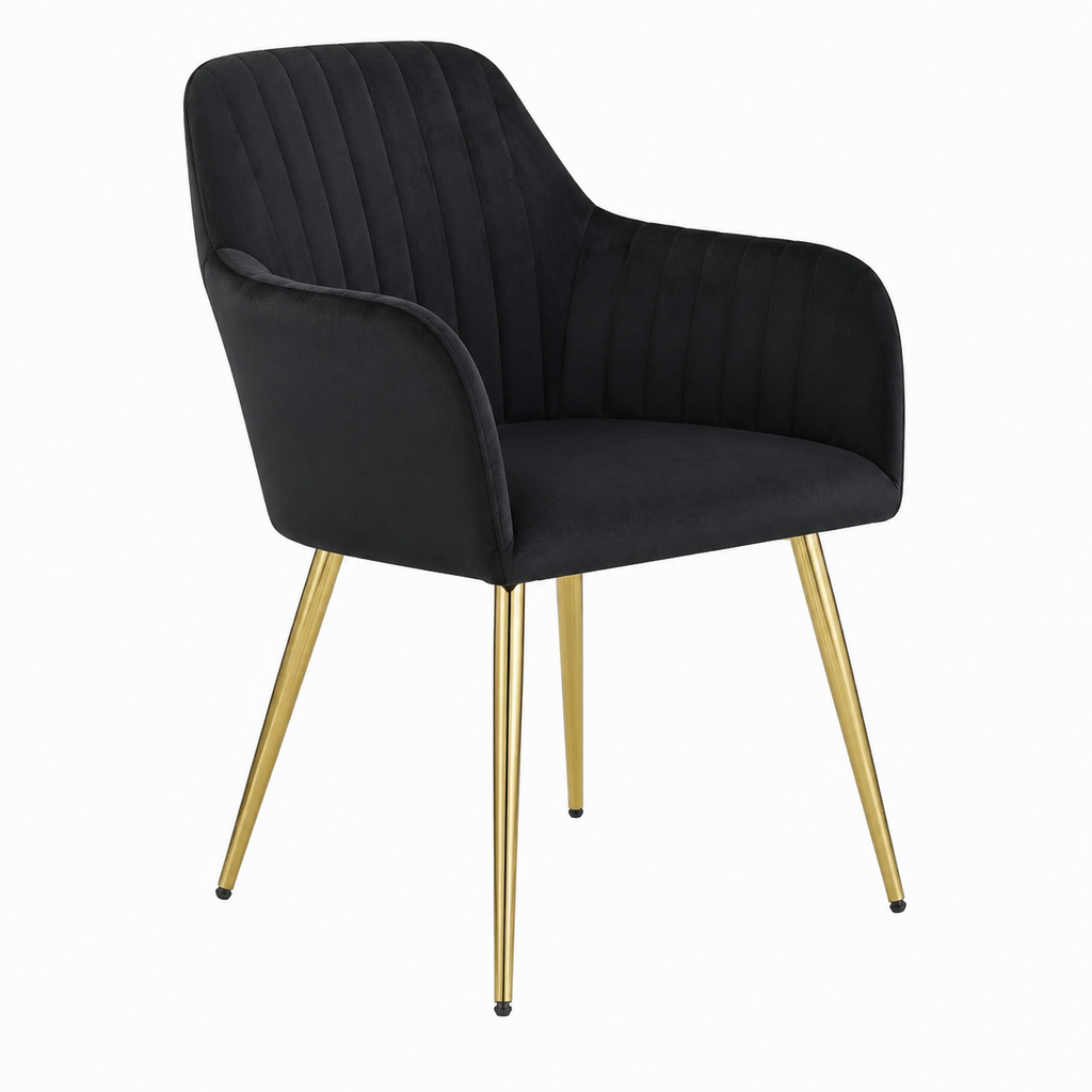 Ensemble de 6 chaises en velours et métal doré-Naturel clair