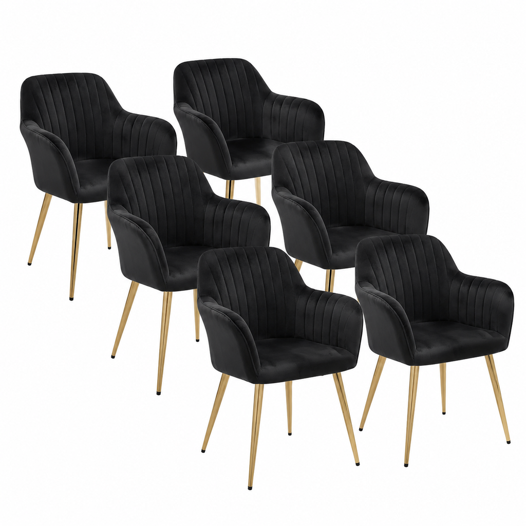 Ensemble de 6 chaises en velours et métal doré-Naturel clair