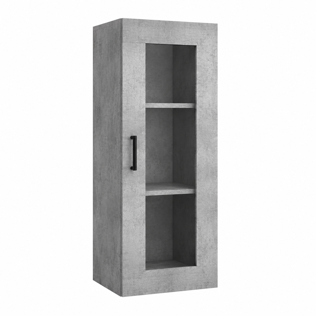 Armoire de rangement murale gris béton, étagères ajustables