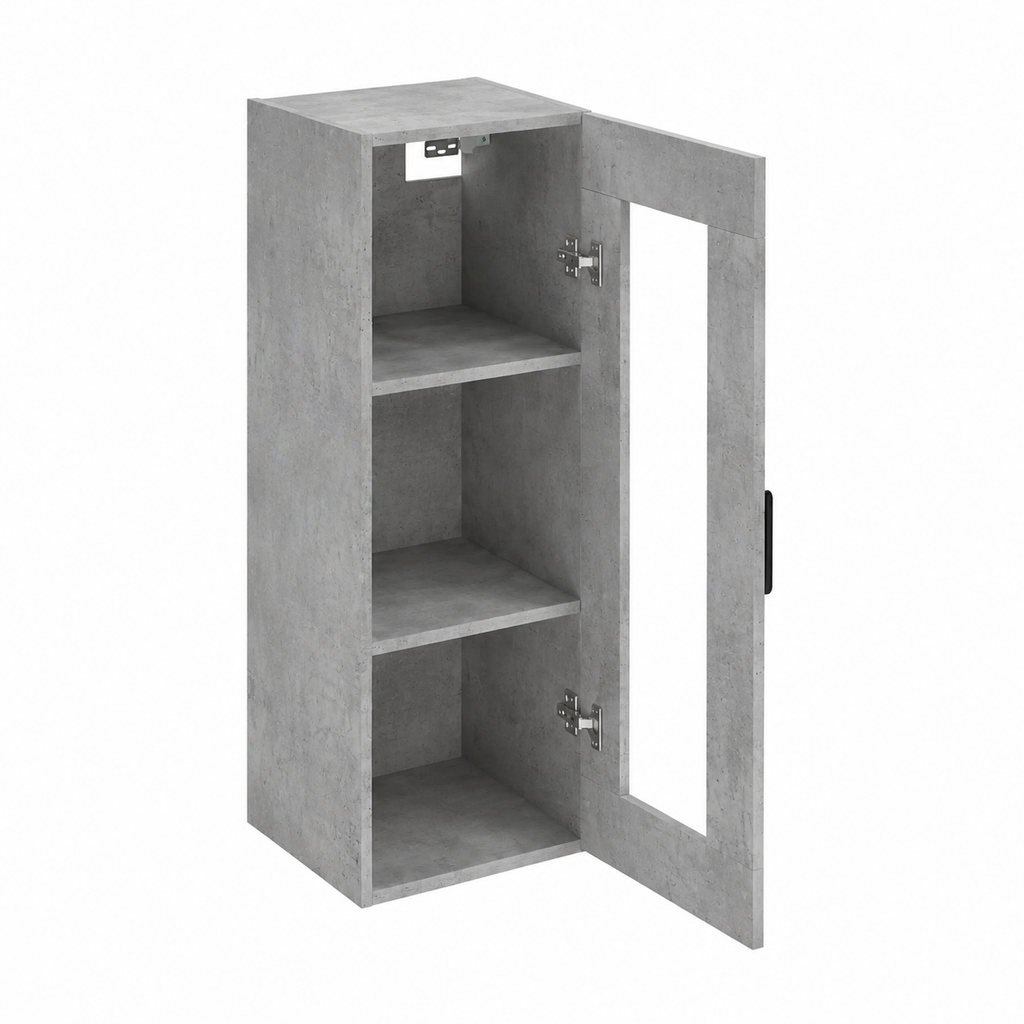 Armoire de rangement murale gris béton, étagères ajustables